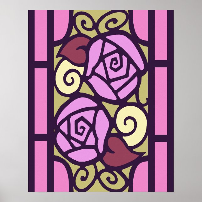 Art Deco Roses in Pink & Gold Poster (Front)