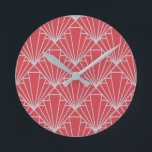 Art Deco  Round Clock<br><div class="desc">This clock has an Art Deco design of diamonds and triangles in silver on a field of burgundy.</div>