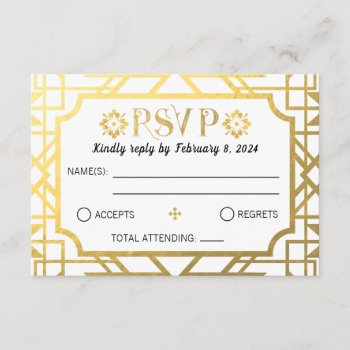Art Deco Rsvp Response Postcard Gold Foil by wicked_stationery at Zazzle