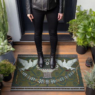 Art Deco Sage Green Doves by Walter Crane Doormat