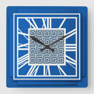 Art Deco, sapphire blue Square Wall Clock