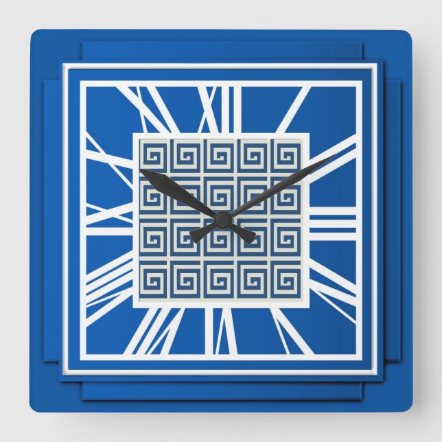 Art Deco, sapphire blue Square Wall Clock (Front)
