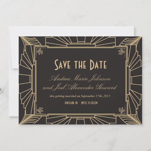 Art Deco Save the Date by Origami Prints (Front)