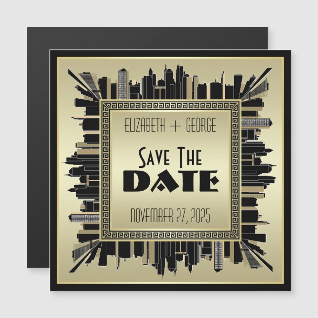 Art Deco Save the Date Champagne Gold Great Gatsby Magnetic Invitation (Front/Back)