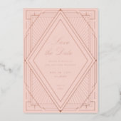 Art Deco Save the Date Diamond Blush Rose Gold Foil Invitation (Front)