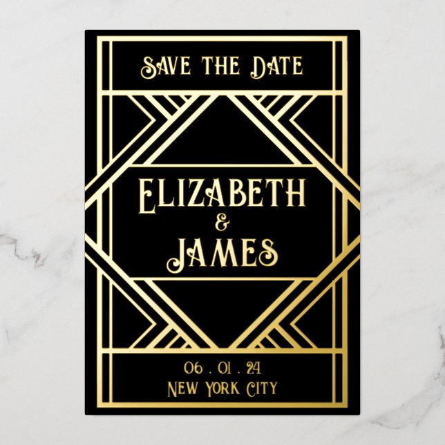 Art Deco Save the Date Foil Invitation (Front)
