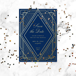 Art Deco Save the Date Gold Foil Invitation