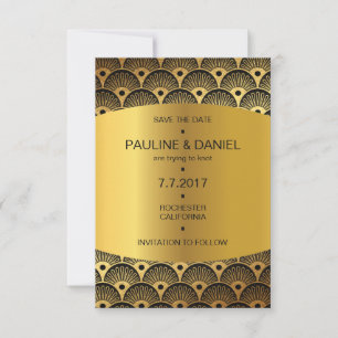 Art Deco Save The Date Golden Squares Vip Invitation