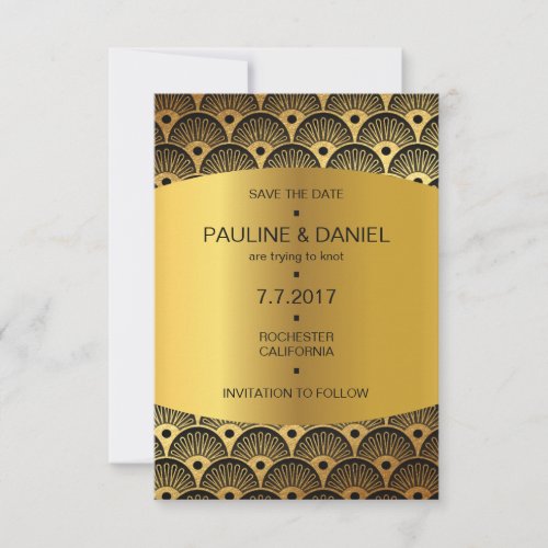 Art Deco Save The Date Golden Squares Vip Invitation