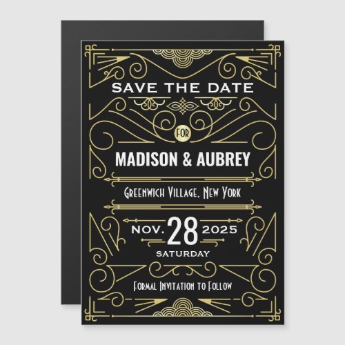 Art Deco Save the Date Wedding Elegant Gold Black Magnetic Invitation