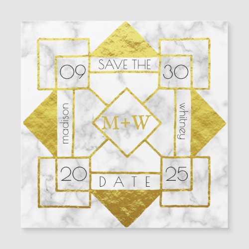 Art Deco Save the Date White Marble Gold Foil Glam
