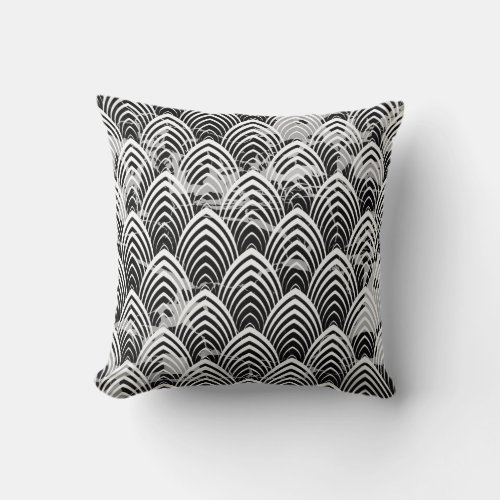 Art Deco Scales  Black White Grey Gold Marble Throw Pillow