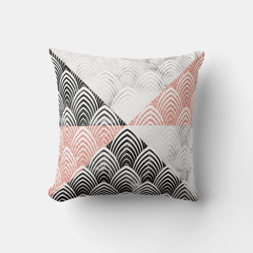 Art Deco Scales Black White Pink Geometry Marble Throw Pillow