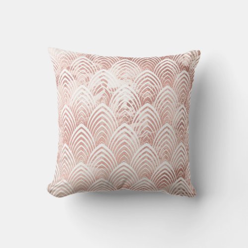 Art Deco Scales Copper White Rose Gold Pink Marble Throw Pillow