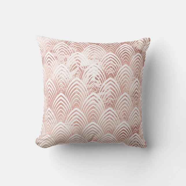Art Deco Scales Copper White Rose Gold Pink Marble Throw Pillow (Front)