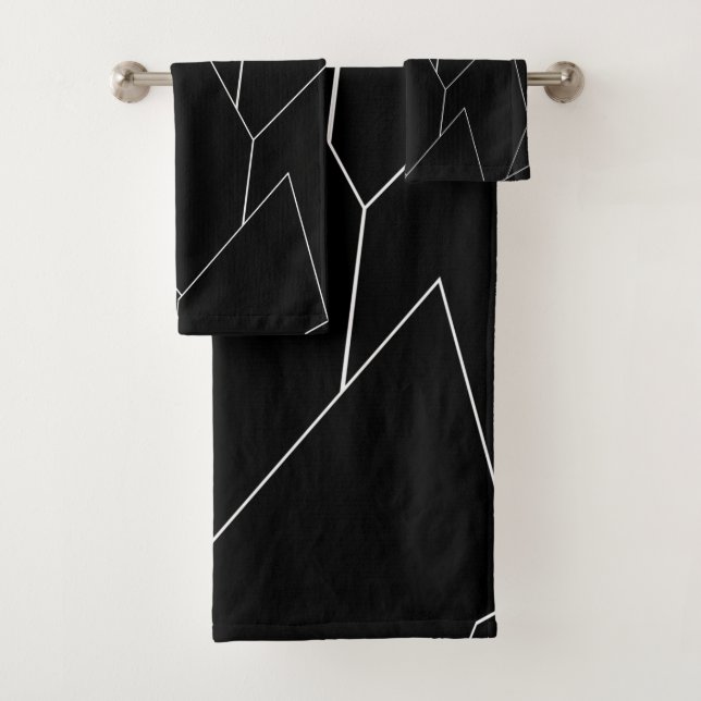 Art Deco Scales Design Black Bath Towel Set (Insitu)