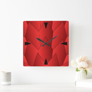 Art Deco Scales Design Red Square Wall Clock