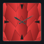 Art Deco Scales Design Red Square Wall Clock<br><div class="desc">Wall clock art deco design that you can customize with any text of your choice. Should you require any help with customizing then contact us through the link on this page. Art deco clock.</div>
