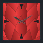 Art Deco Scales Design Red Square Wall Clock<br><div class="desc">Wall clock art deco design that you can customize with any text of your choice. Should you require any help with customizing then contact us through the link on this page. Art deco clock.</div>