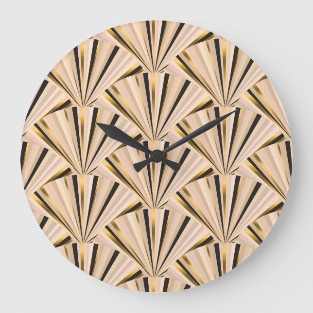 Art Deco Scales: Geometric Golden Glamour Large Clock (Front)
