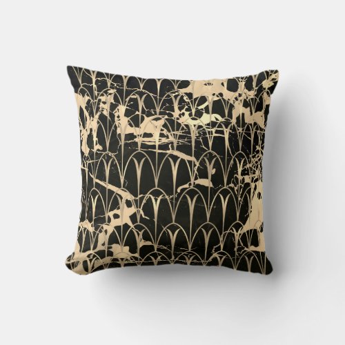 Art Deco Scales Geometry Black Sepia Gold Marble Throw Pillow