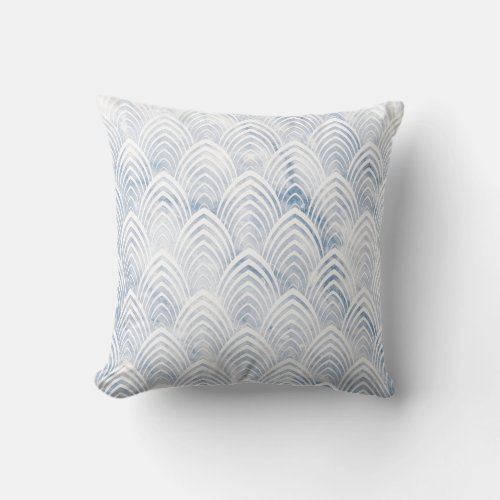 Art Deco Scales Gray Blue White Geometry Marble Throw Pillow