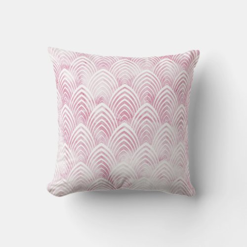 Art Deco Scales Pink White Geometry Marble Stone Throw Pillow