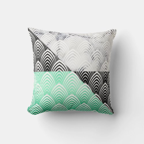 Art Deco Scales White Green Geometry Stone Marble Throw Pillow