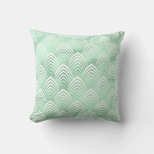 Art Deco Scales White Mint Green Stone Marble Throw Pillow