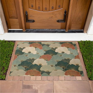 Art deco scallop shells Teal navy blue terracotta Doormat