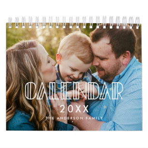 Art deco script family photo 2026 calendar