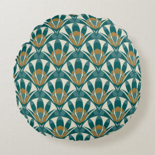 Art deco seamless abstract floral pattern. Decor e Round Pillow