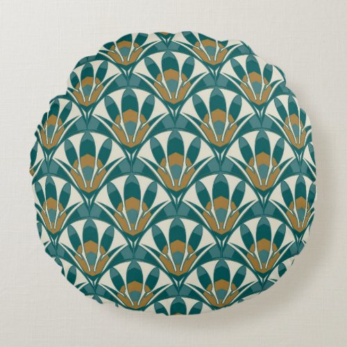 Art deco seamless abstract floral pattern Decor e Round Pillow