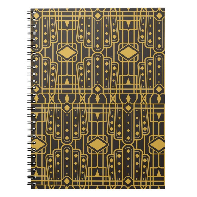 Art Deco seamless luxury geometric pattern. Golden Notebook (Front)