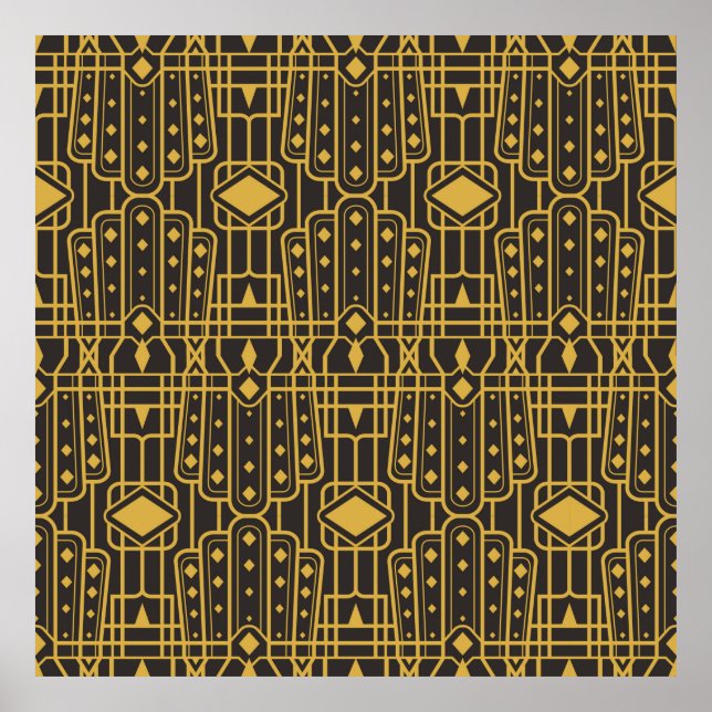 Art Deco seamless luxury geometric pattern. Golden Poster (Front)