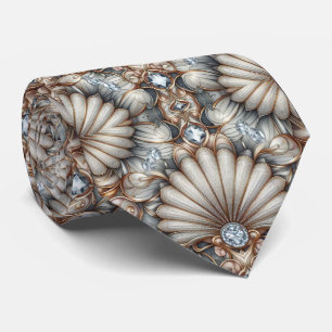 Art Deco Seashell Faux Diamond Faux Silk Neck Tie