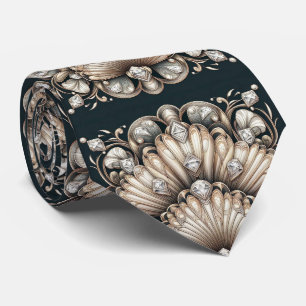 Art Deco Seashell Faux Diamond Faux Silk Neck Tie