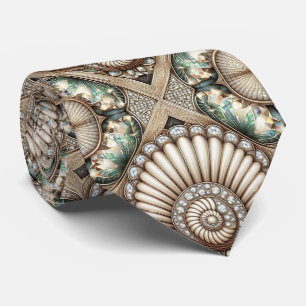 Art Deco Seashell Faux Diamond Faux Silk  Neck Tie