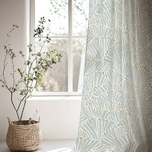 Art Deco Seashell Pattern Soft Blue and Beige Sheer Curtains