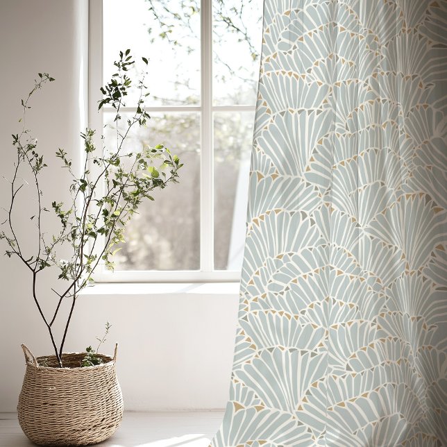 Art Deco Seashell Pattern Soft Blue and Beige Sheer Curtains (Creator Uploaded)