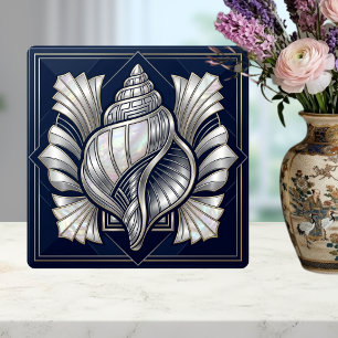 Art Deco Seashell Silver Mother of Pearl Style  Ceramic Tile