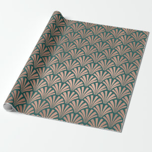 Art Deco Seashells Scales Rose Gold Copper Teal Wrapping Paper