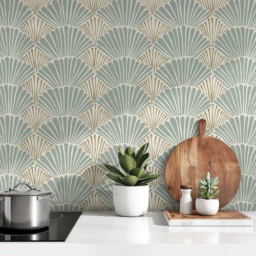 Art Deco Shell Blockprint Peel  Stick Wallpaper