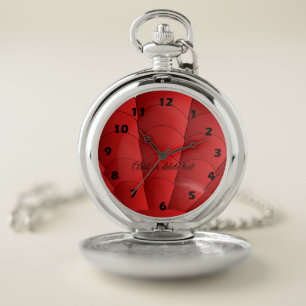 Art Deco Shell Design Red Pocket Watch
