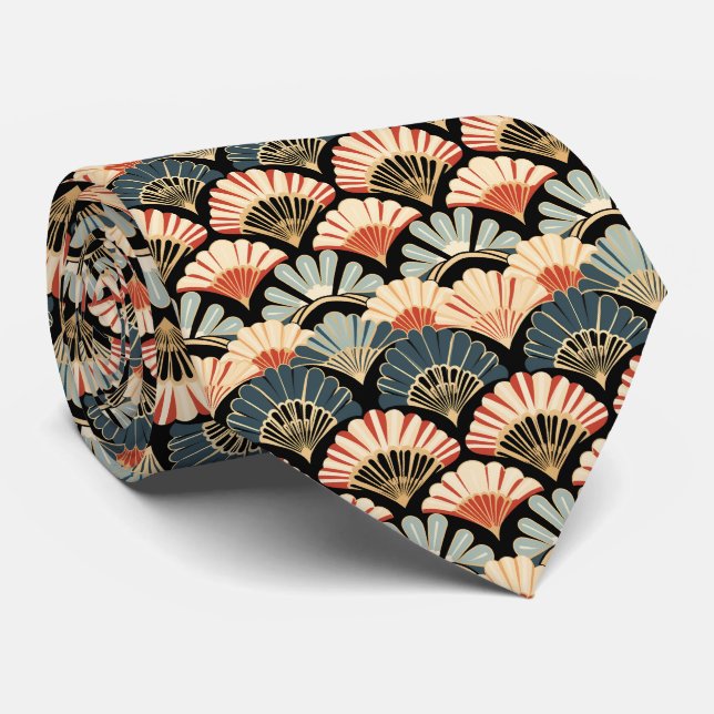 Art Deco Shell Fan Pattern Neck Tie (Rolled)