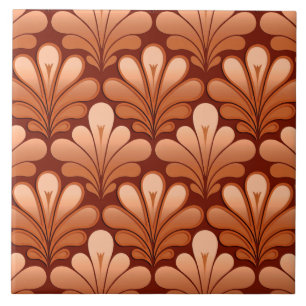 Art Deco Shell Pattern, Copper and Rust Brown Ceramic Tile