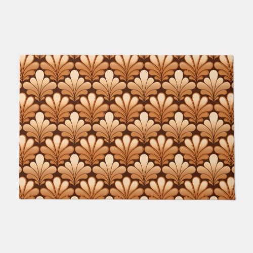 Art Deco Shell Pattern Copper and Rust Brown Doormat