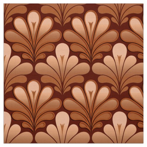 Art Deco Shell Pattern Copper and Rust Brown Fabric