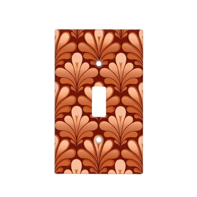 Art Deco Shell Pattern, Copper and Rust Brown Light Switch Cover (Front)