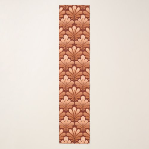 Art Deco Shell Pattern Copper and Rust Brown Scarf